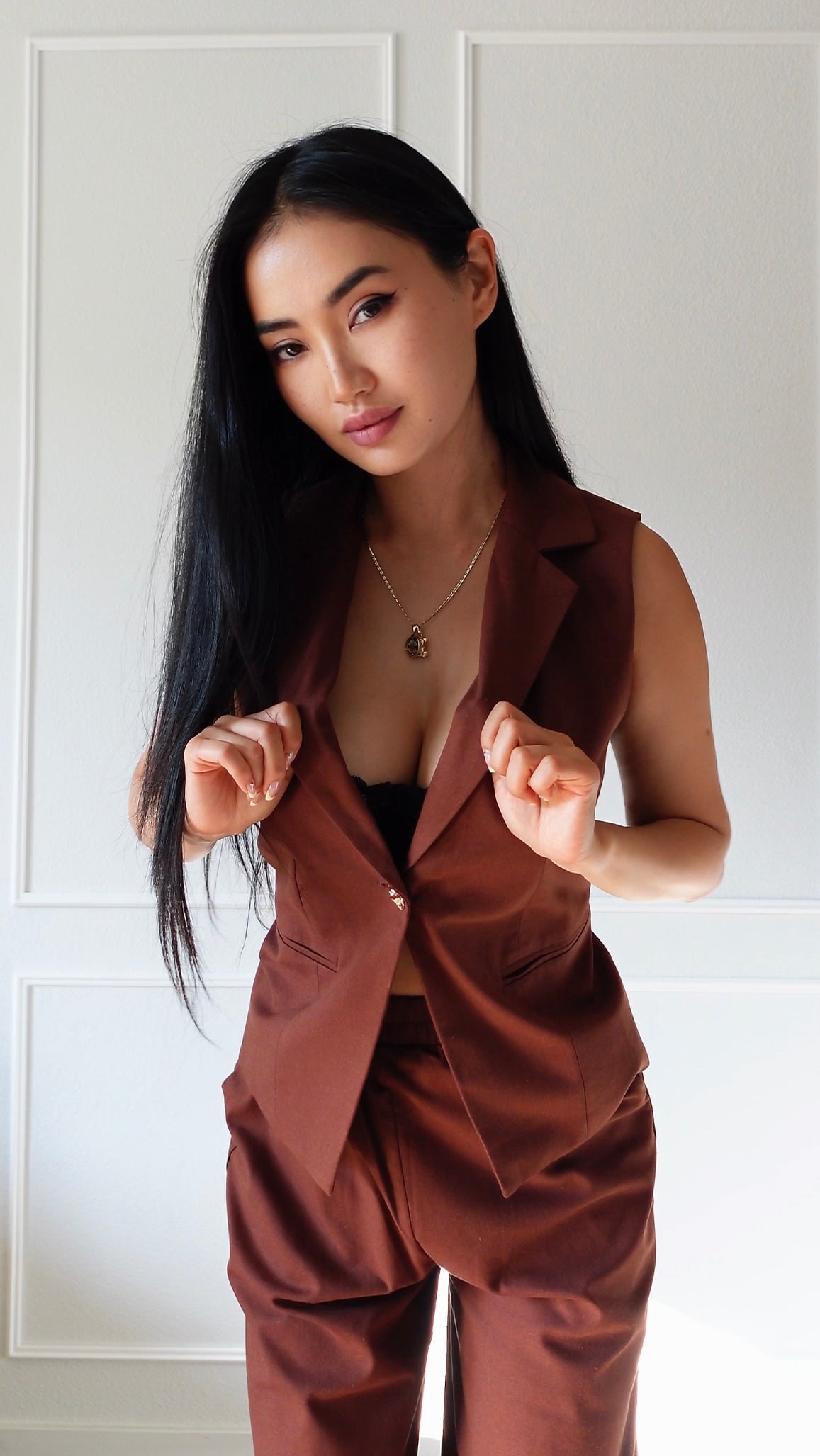 Sleeveless Blazer and Wide Leg Pants Set