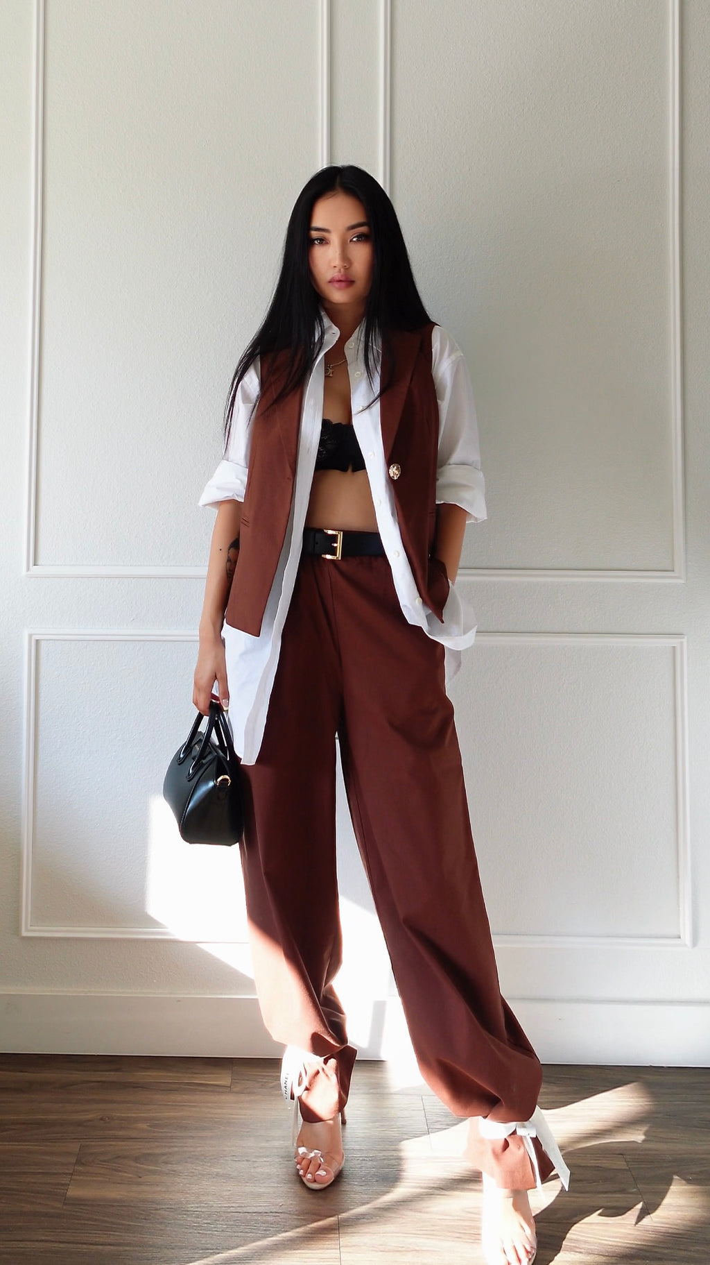 Sleeveless Blazer and Wide Leg Pants Set